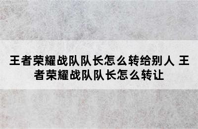 王者荣耀战队队长怎么转给别人 王者荣耀战队队长怎么转让